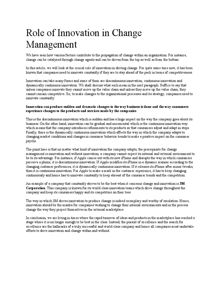 Innovation: Key to Change Management | PDF | Change Management | Innovation