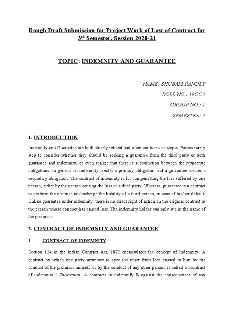 Shubam Pandey Contract Rough Draft | PDF | Guarantee | Indemnity