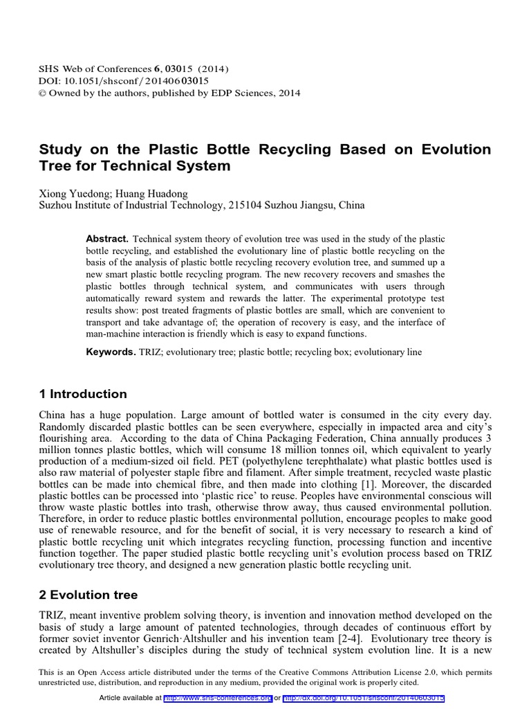 Study On The Plastic Bottle Recycling Based On Evo PDF | PDF ...