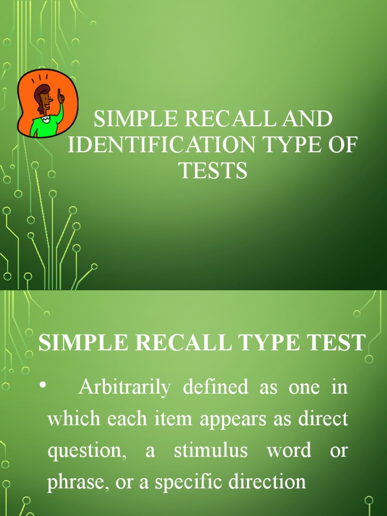 Simple Recall and Identification Type of Tests | PDF