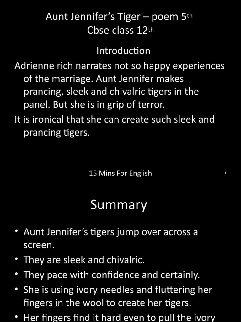 Analysis of Aunt Jennifer's Tigers | PDF