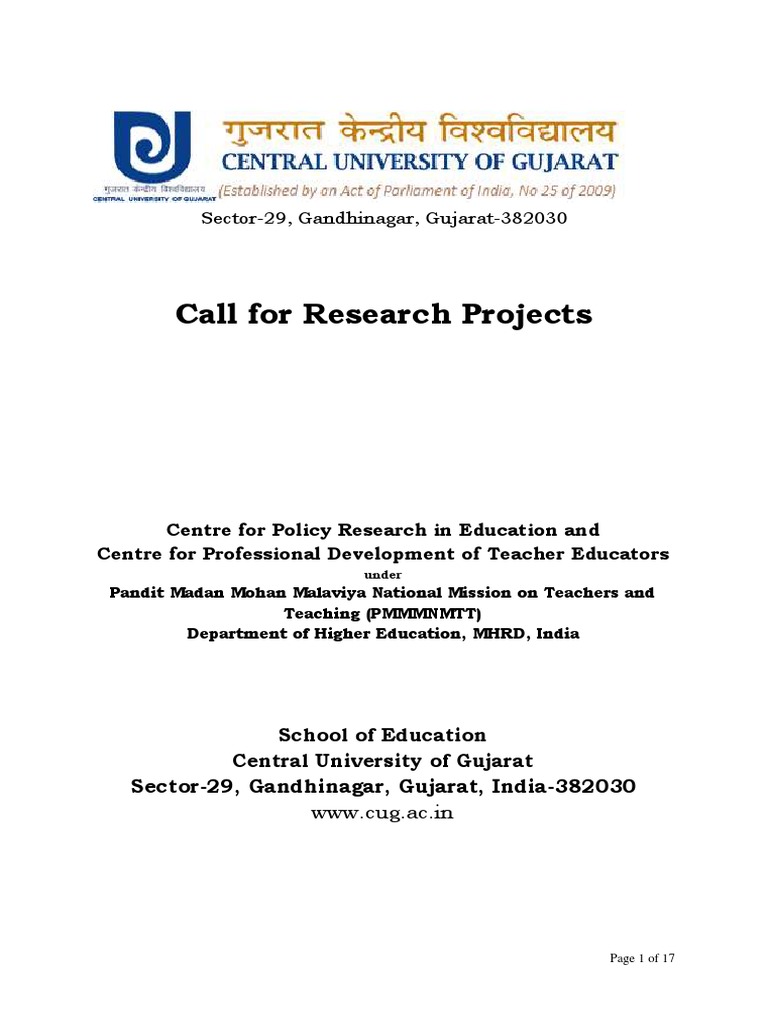 Call For Research Projects: Sector-29, Gandhinagar, Gujarat-382030 ...