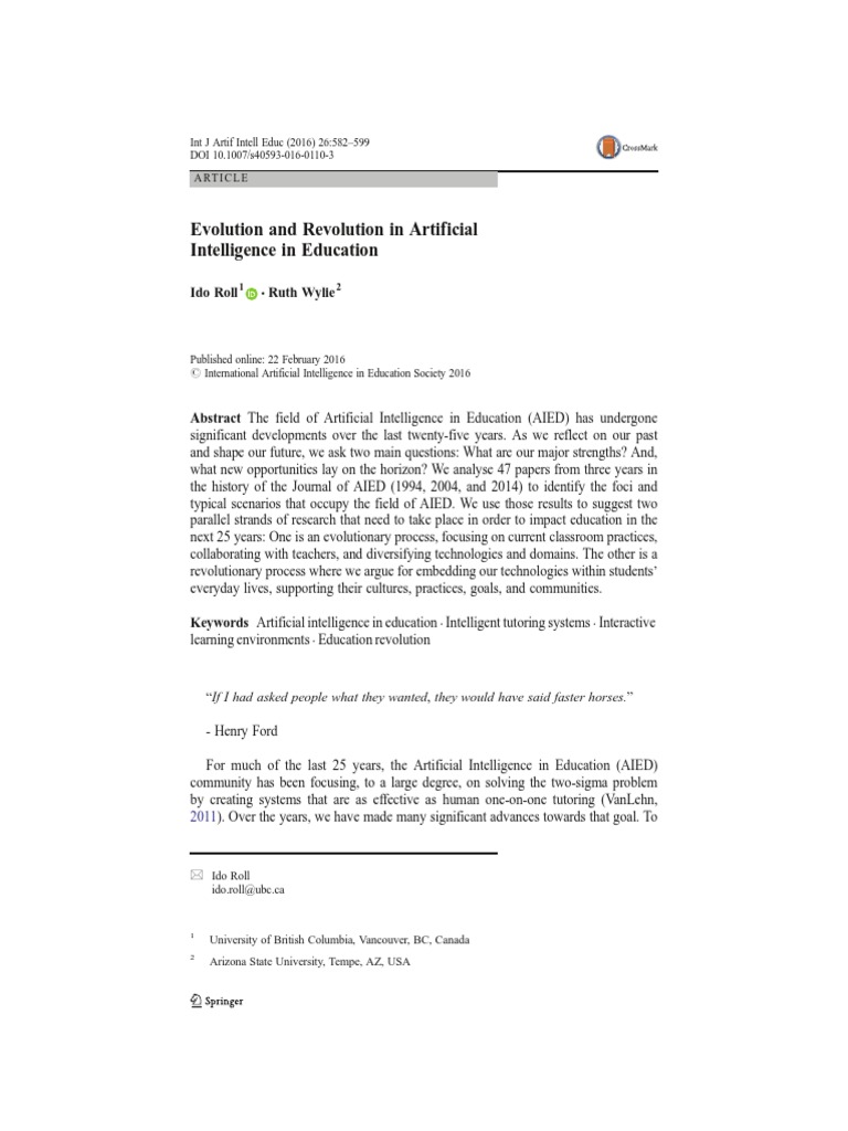 Evolution and Revolution in Artificial Intelligence in Education | PDF ...