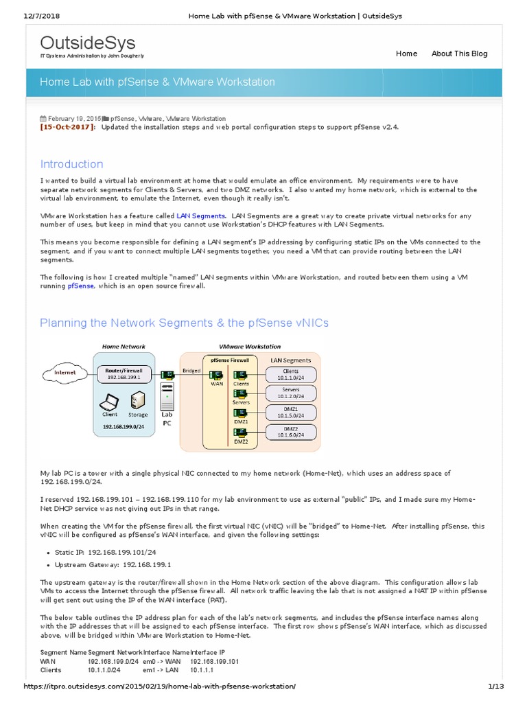 Home Lab With Pfsense & VMware Workstation - OutsideSys | PDF | Ip ...