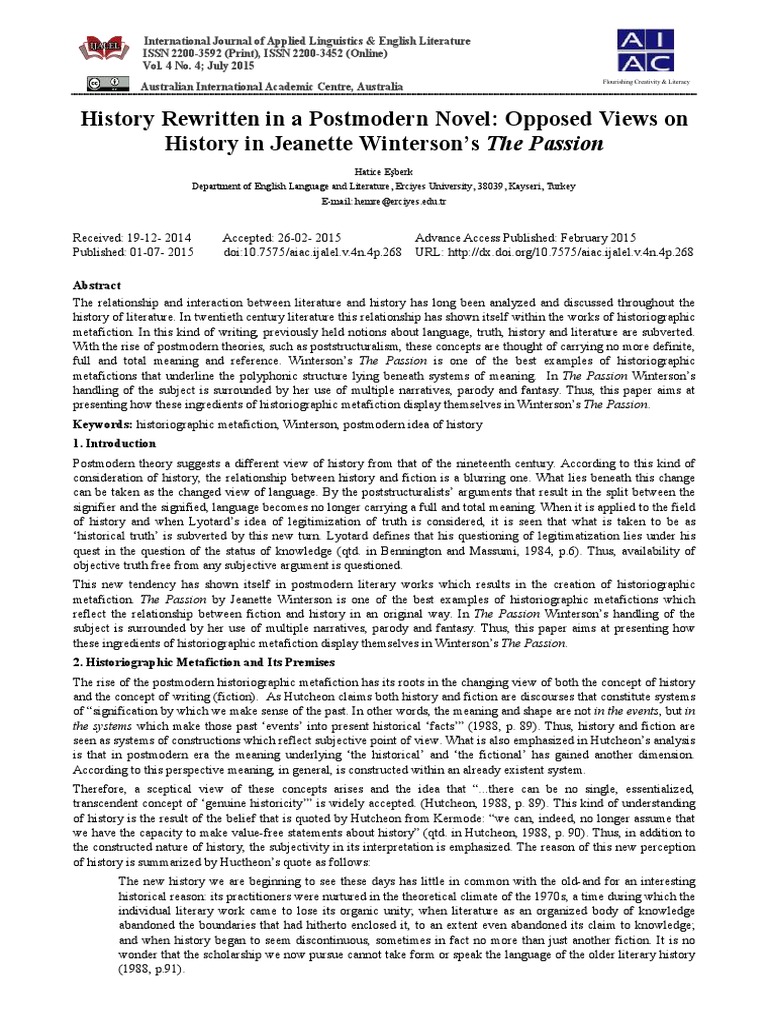 Historiographic Metafiction in Winterson's Work | PDF | Historiography ...