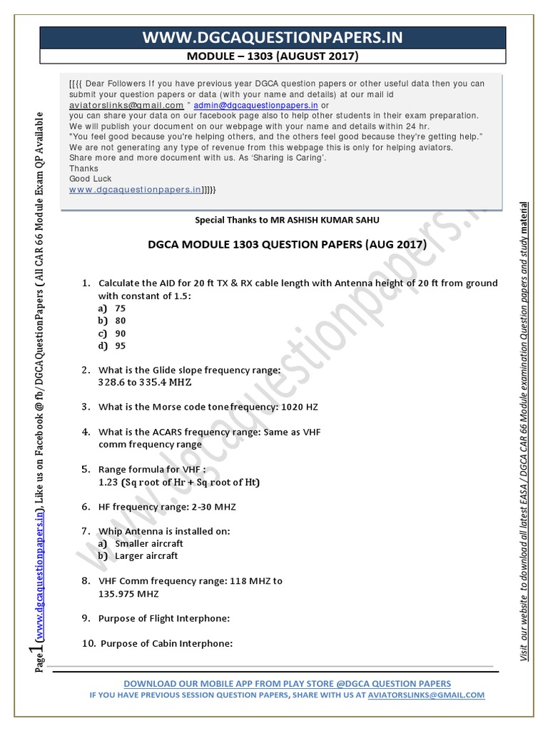 DGCA Module 1303 Exam Question Paper | PDF | Radio | Radio Technology