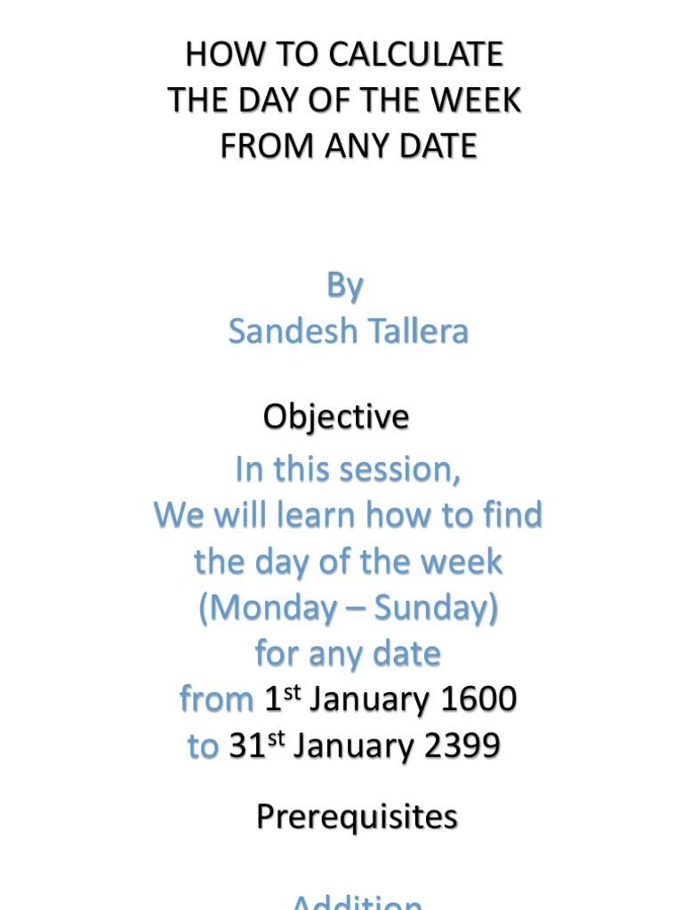 Calculate Day of Week from Any Date | PDF | Teaching Mathematics