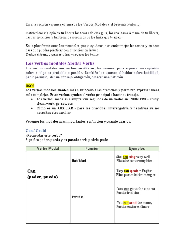 Verbos Modales y Presente Perfecto | PDF | Verbo | Gramática