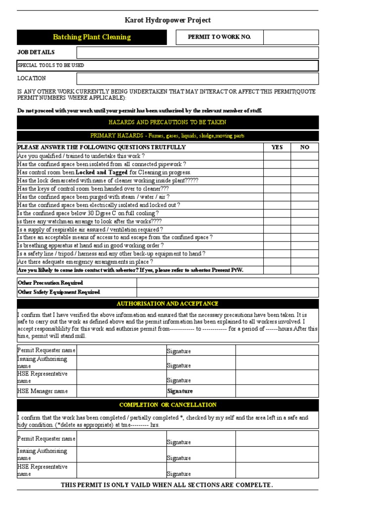 Batching Plant Safety Permit Guidelines | PDF | Prevention ...