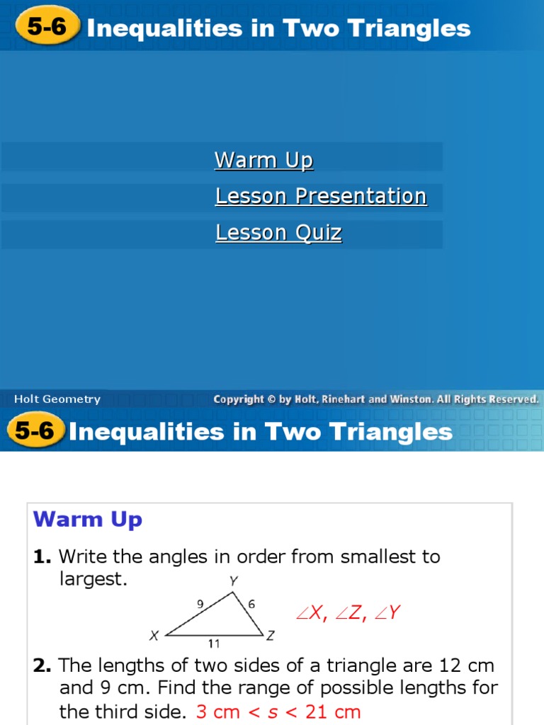 Warm Up Lesson Presentation Lesson Quiz | PDF | Triangle | Theorem