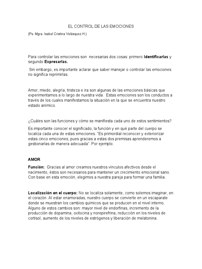 Control y Expresión de Emociones | PDF | Las emociones | Ira