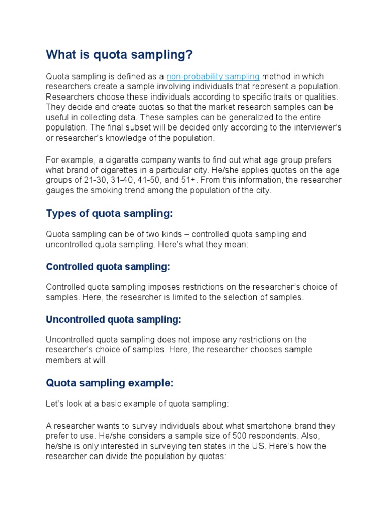 What Is Quota Sampling? | PDF | Sampling (Statistics) | Survey Methodology