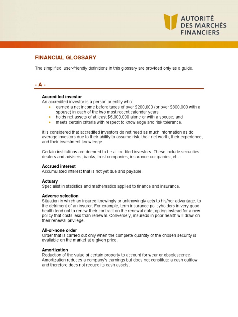 Financial Terms and Definitions Guide | PDF | Insurance | Securities ...