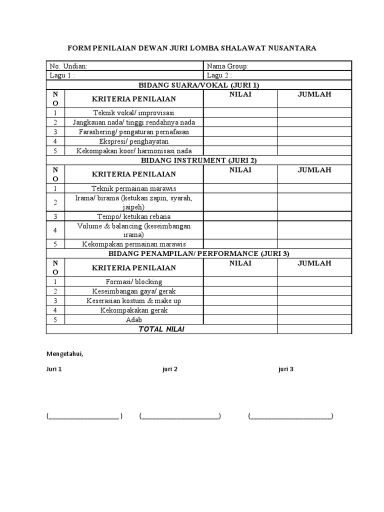Format Penilaian Lomba Shalawat | PDF