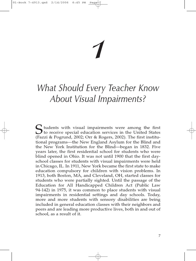 What Should Every Teacher Know About Visual Impairments? PDF Visual