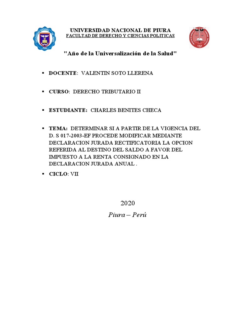 Modificación de Saldo a Favor en IR | PDF | Impuesto sobre la renta ...