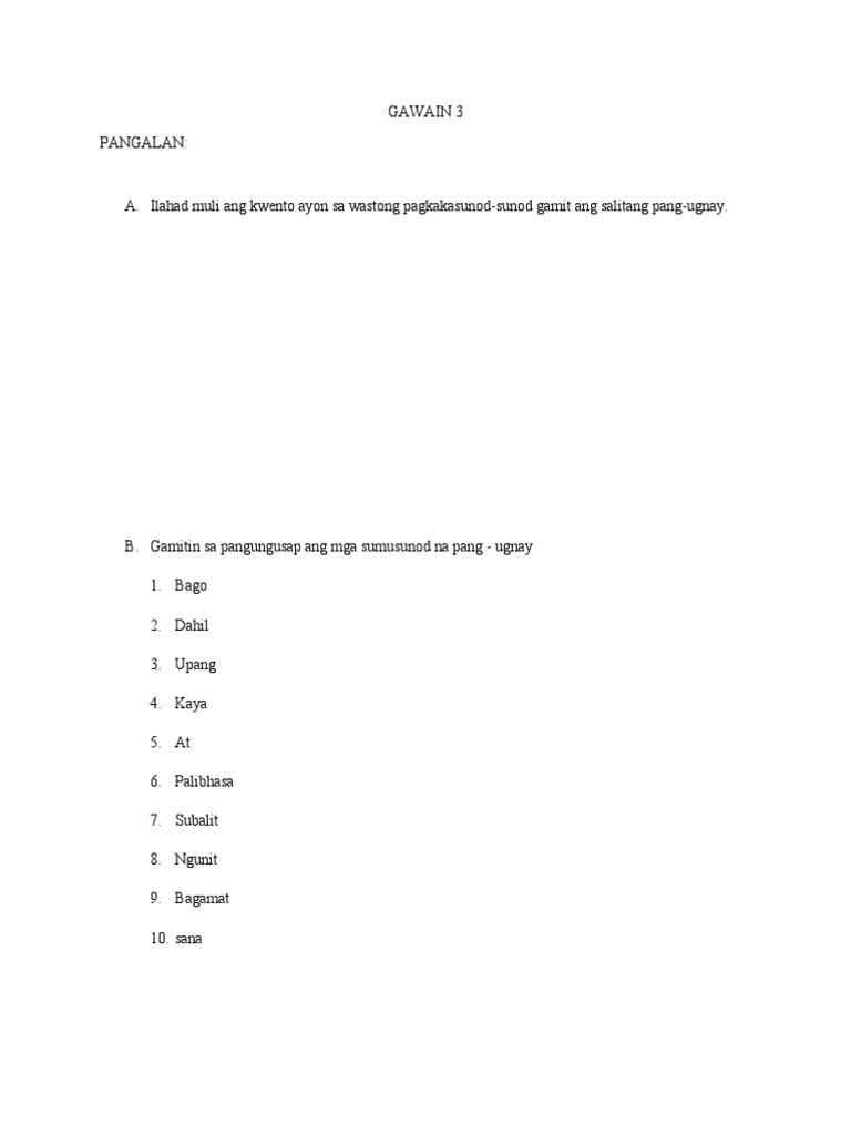 Pang Ugnay Activity PDF