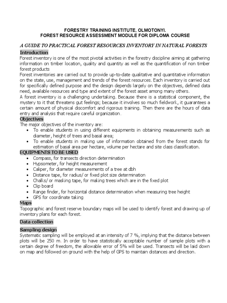 Forest Inventory Guide for Diploma Students | PDF | Forests | Trees