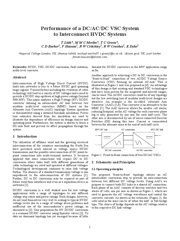 Performance of A DC/AC/DC VSC System To Interconnect HVDC Systems | PDF ...