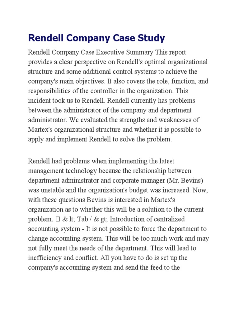 Rendell Company Case Study PDF