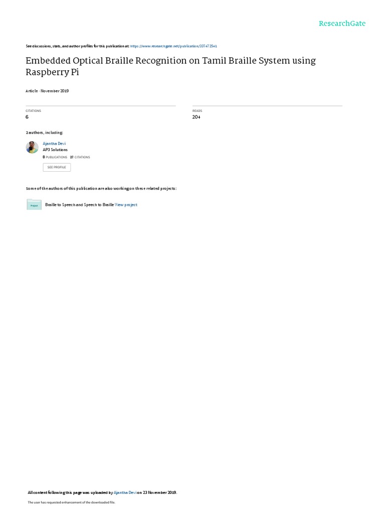 Tamil Braille Optical Recognition System | PDF | Raspberry Pi | Computing