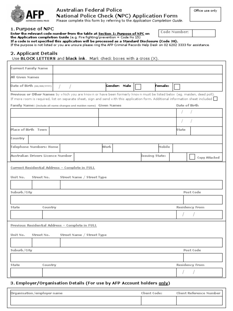 AFP National Police Check Application | PDF | Criminal Record | Crime ...