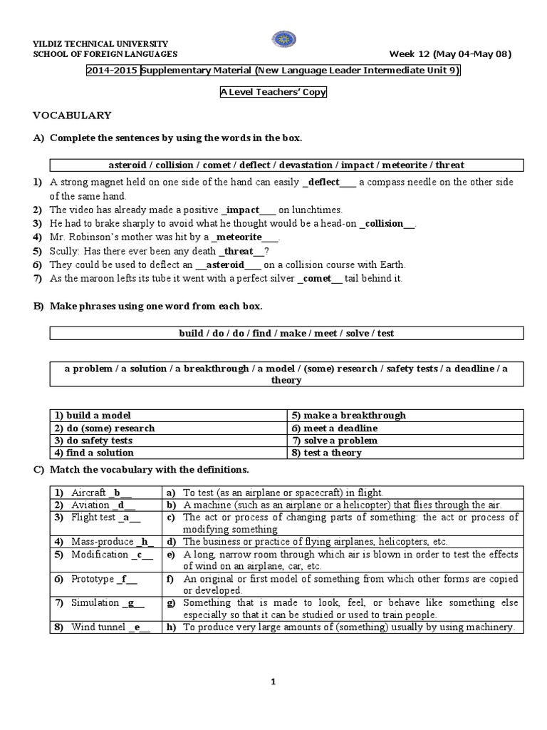 New Language Leader Intermediate Unit 9 - AnswerKey | PDF.