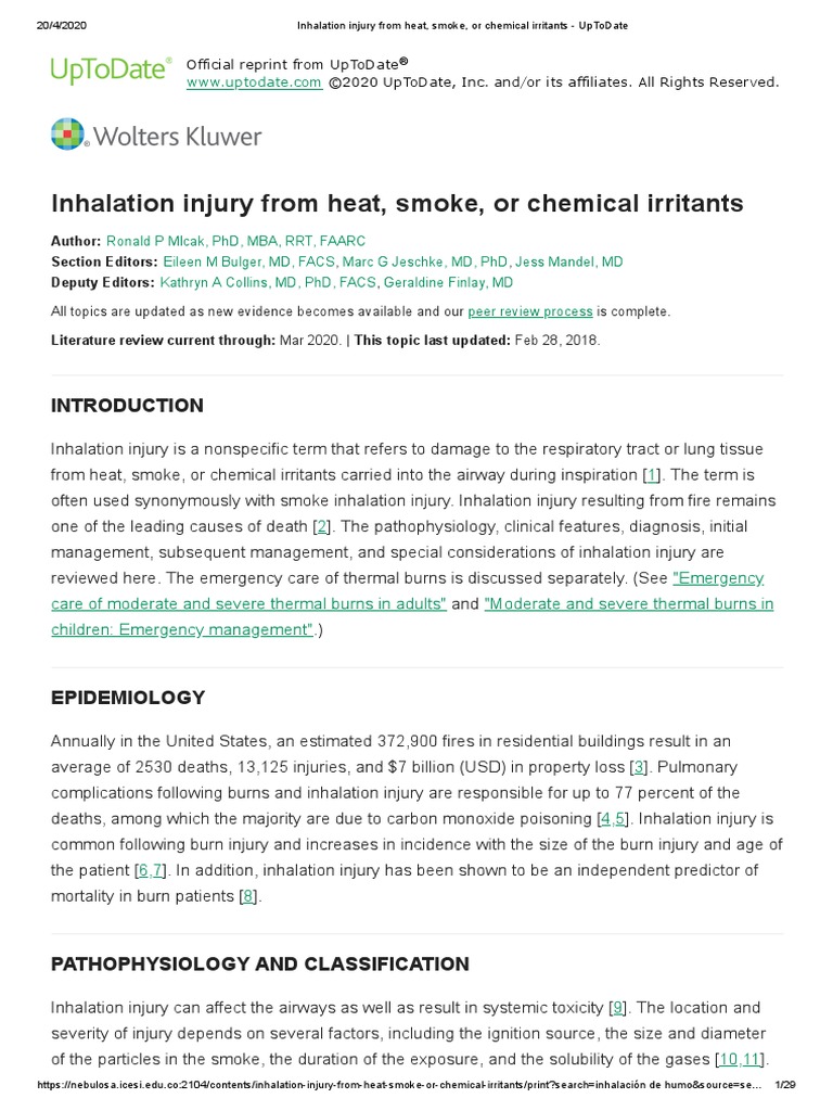 Inhalation Injury From Heat, Smoke, or Chemical Irritants PDF