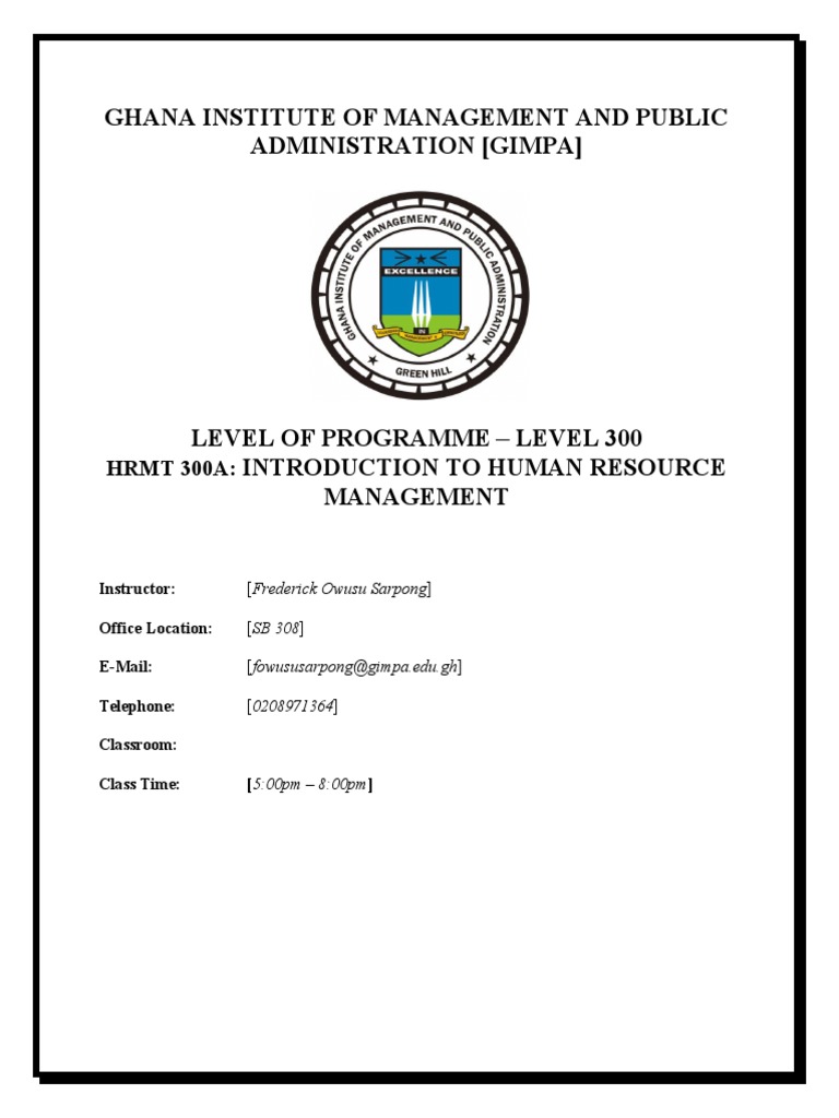Intro To HRM-Standard Template For Course Outlines - Submitted ...