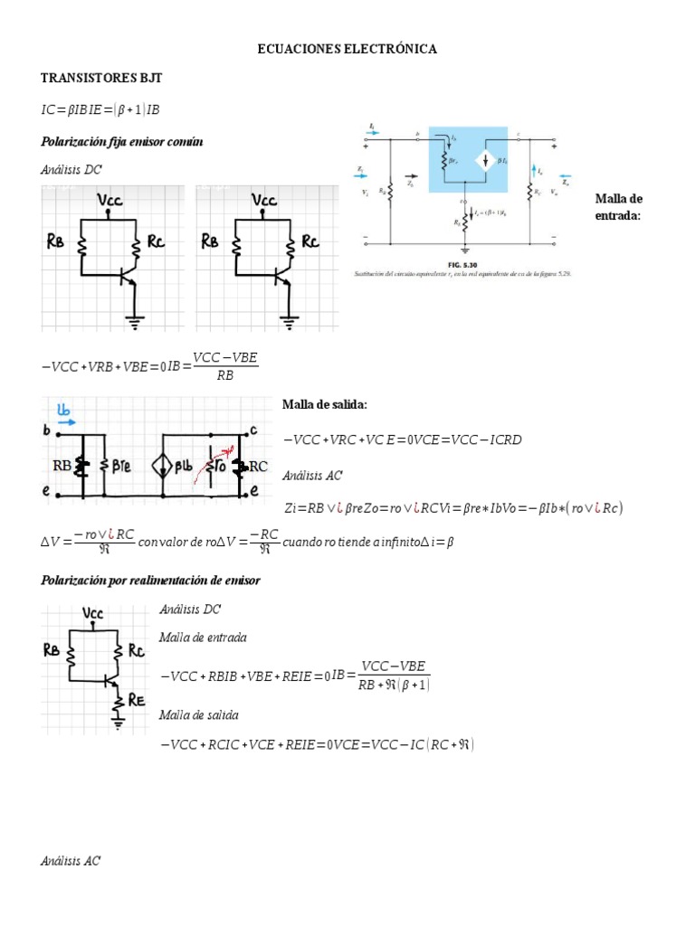 ECUACIONES ELECTRÓNICA Transistores BJT y MOSFET Descargar gratis PDF