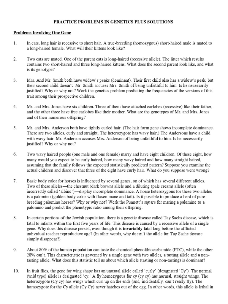 Genetics Practice Problems and Solutions | PDF | Zygosity | Dominance ...