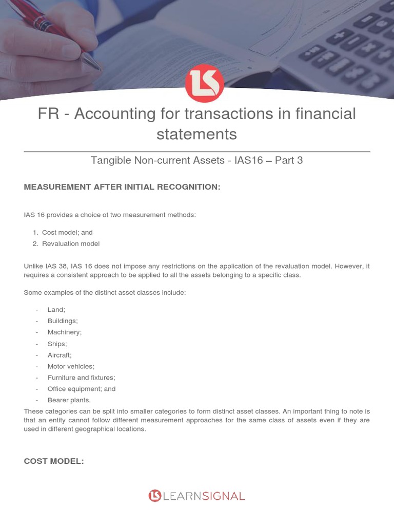 FR - Accounting For Transactions in Financial Statements: Tangible Non ...