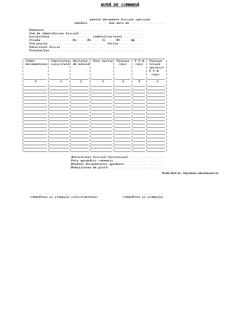 Model Nota De Comanda Word