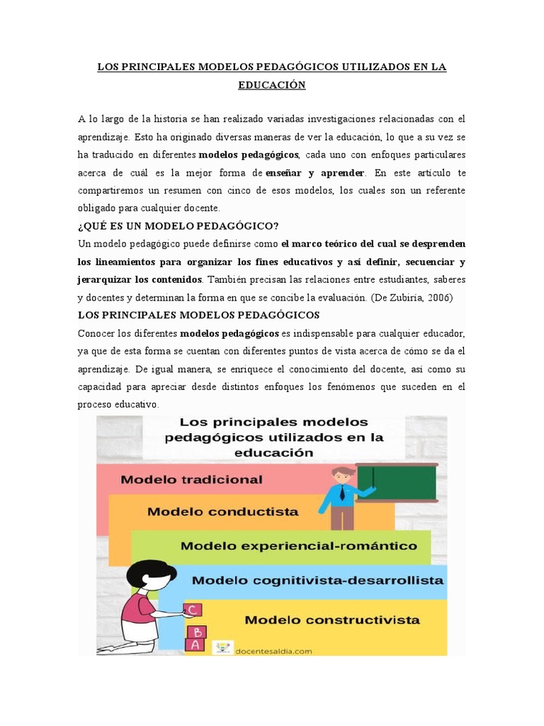 Principales Modelos Pedagógicos en Educación | PDF | Maestros | Evaluación