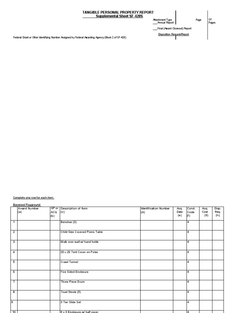 Tangible Personal Property Report - Supplemental Sheet SF-428S | PDF ...