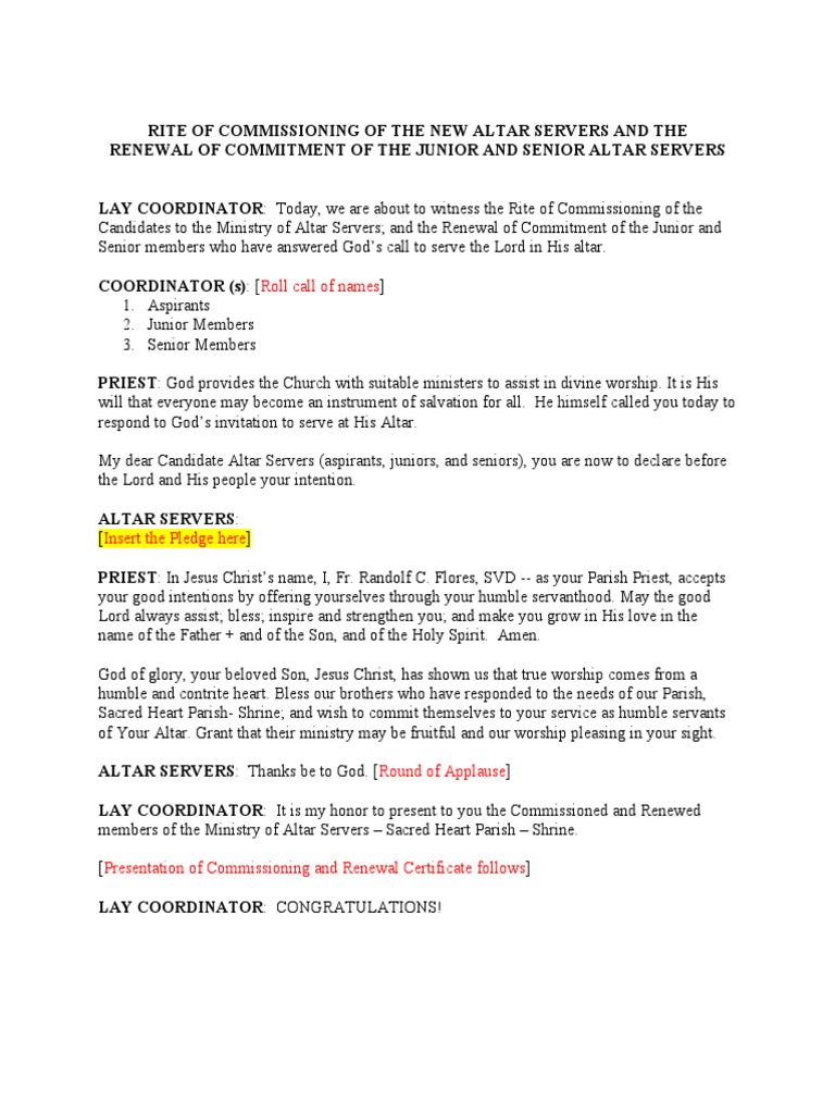 Rite of Commissioning Final Draft | PDF