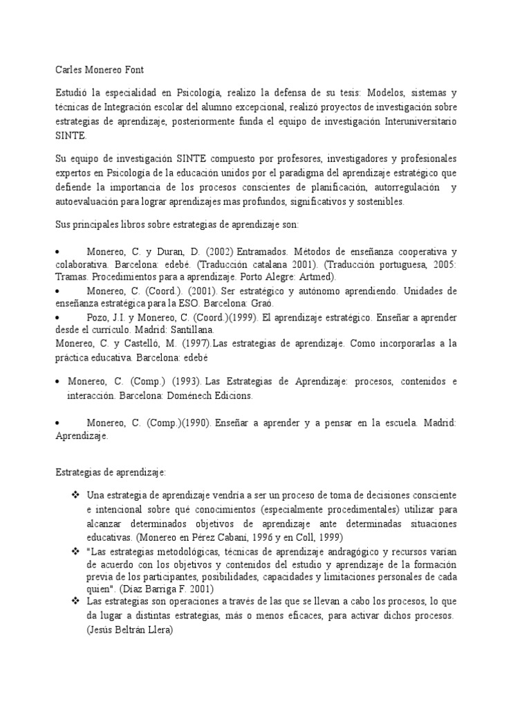 Carles Monereo Font | PDF | Aprendizaje | Planificación