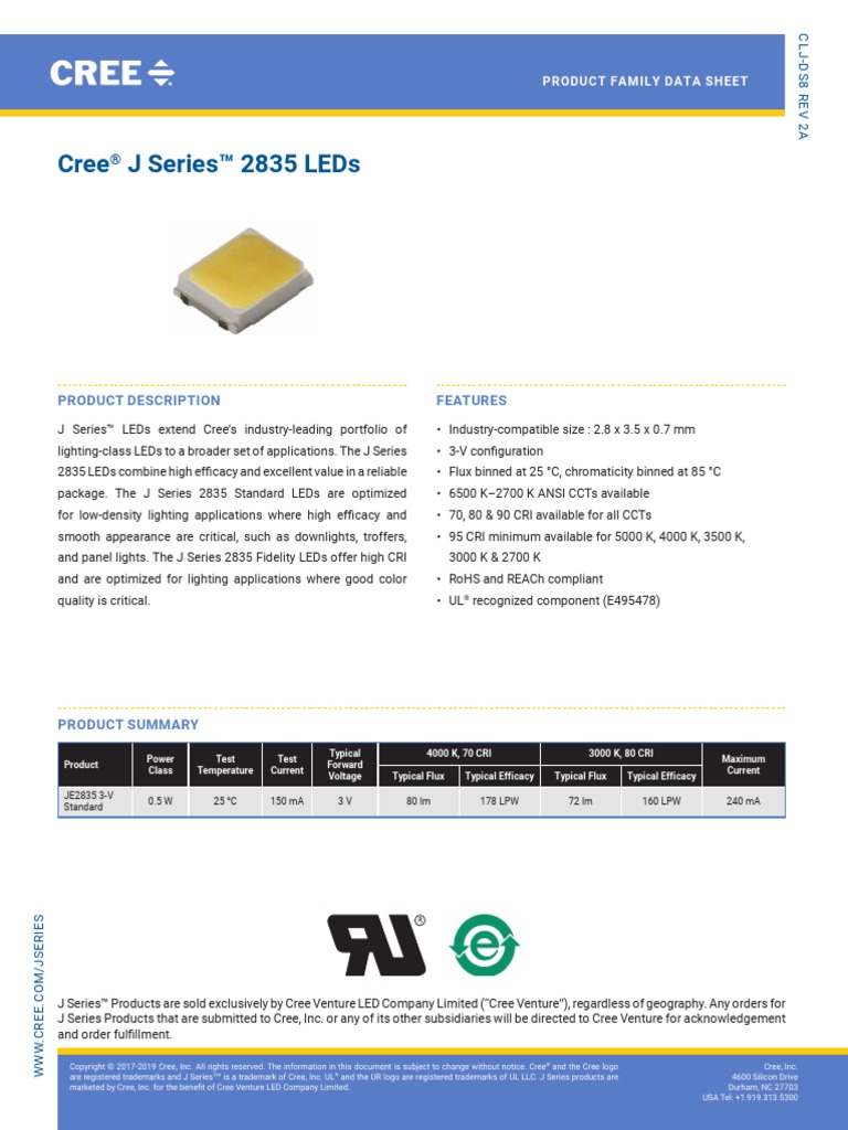 Cree J Series™ 2835 Leds Product Description Features PDF Light