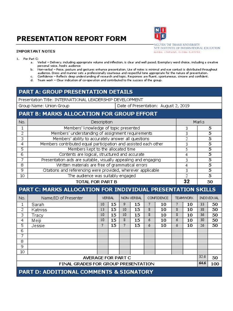 Presentation Report Form: Part A: Group Presentation Details | PDF ...