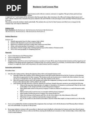 Business Card Lesson Plan