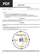 Lecture Notes: Introduction To Data Science and Big Data