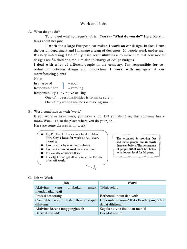 Work and Jobs-Vocabulary Corner | PDF | Language Mechanics | Linguistic ...