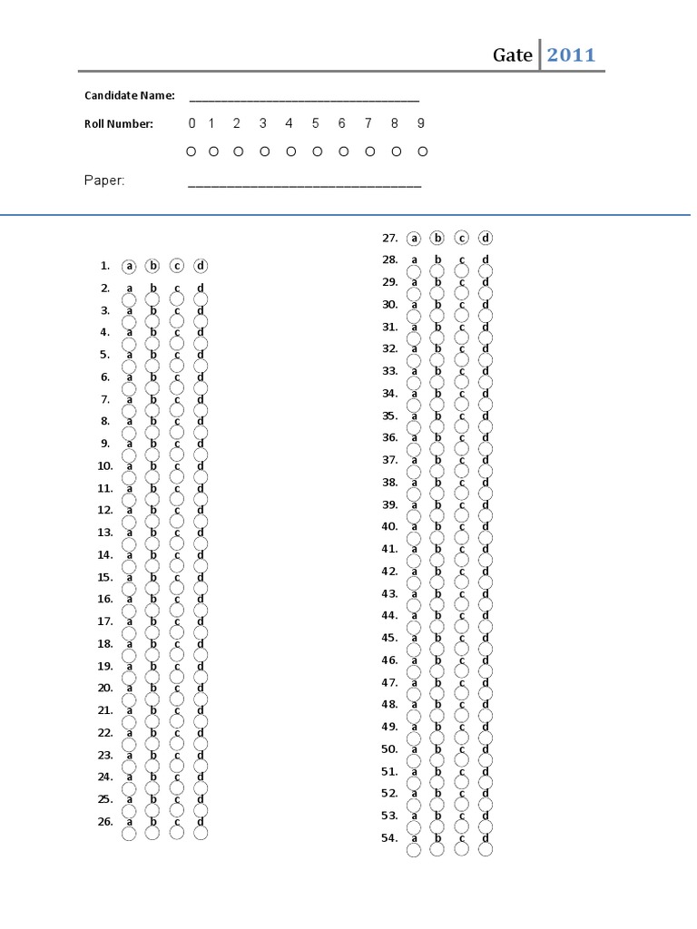 Gate 2011 Answer Sheet Template | PDF | Game Shows | Television Series