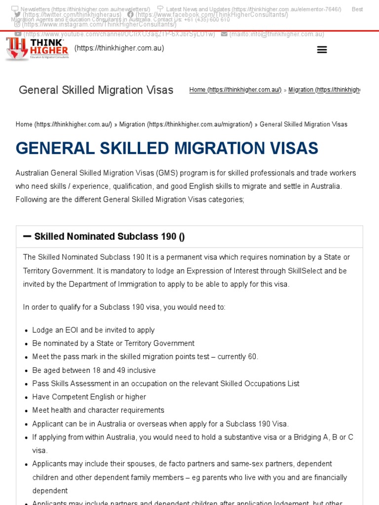 General Skilled Migration Visas 189 190 491 GSM Visa Australia PDF