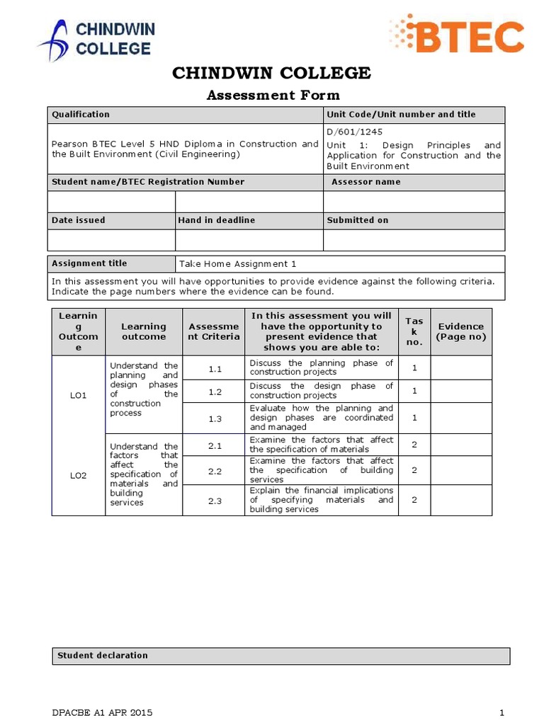 BTEC HND Construction Assignment Overview | PDF | Design ...