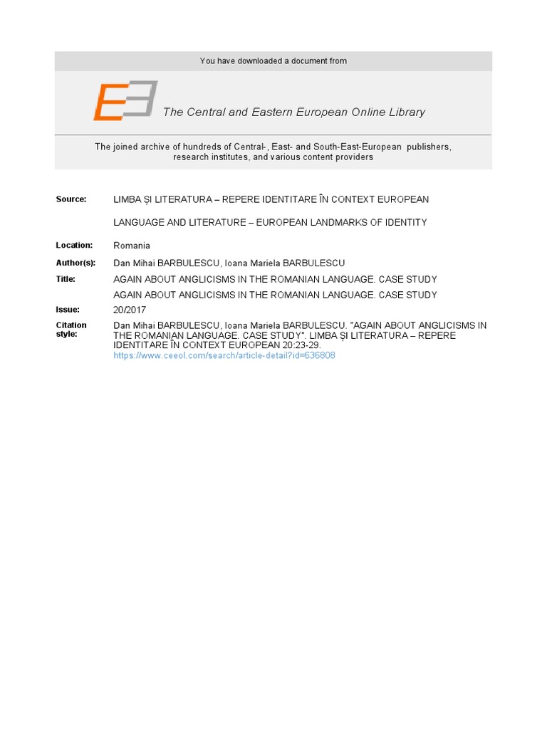 Again About Anglicisms In The Romanian Language Case Study Content File Pdf Romania Fashion