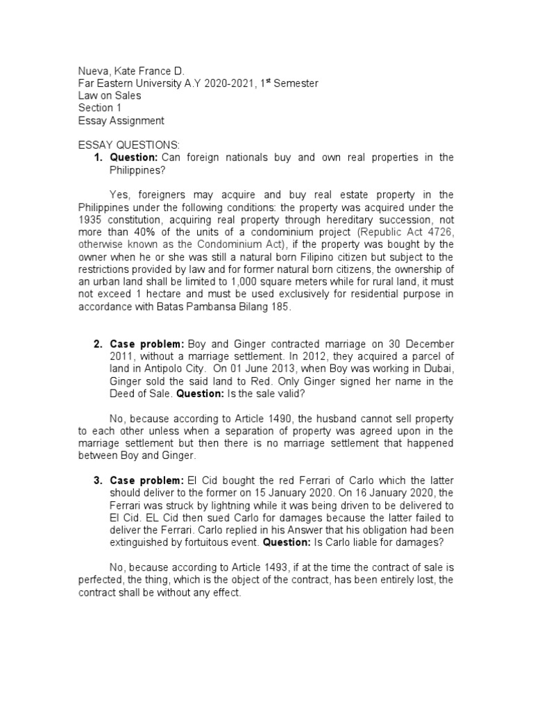 Question Can Foreign Nationals Buy and Own Real Properties in The PDF