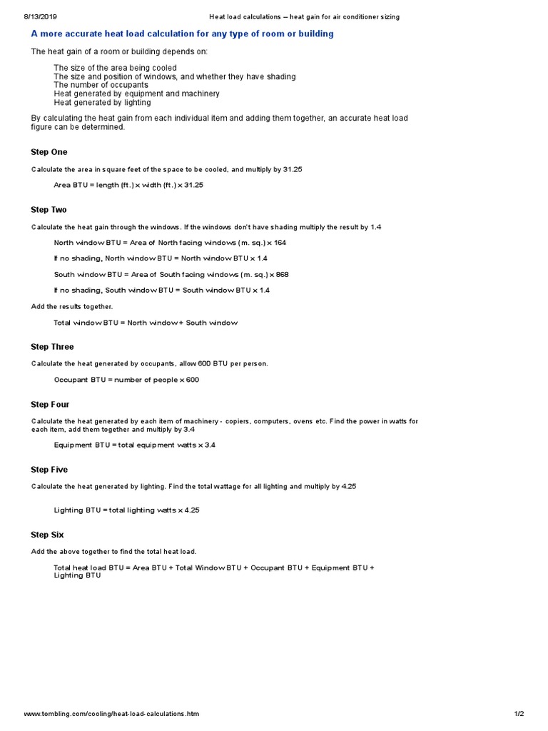 Heat Load Calculation for AC Sizing | PDF | Air Conditioning | Heat ...
