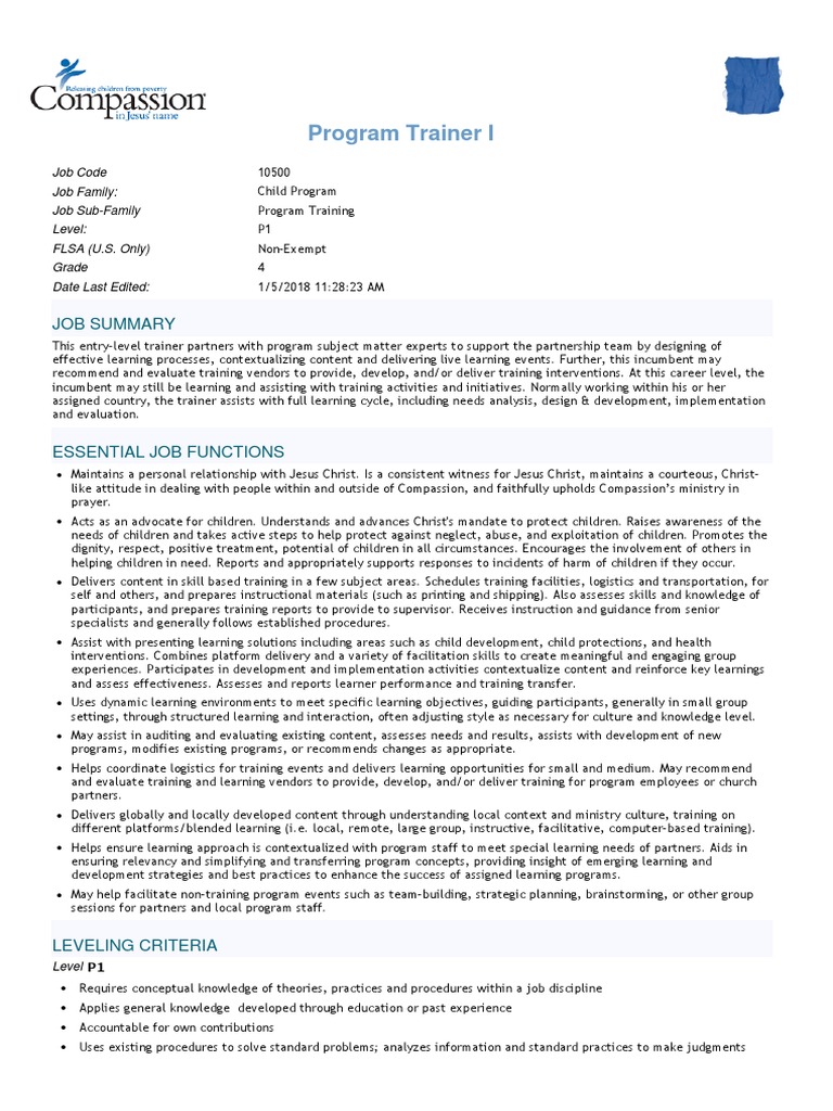 Program Trainer I Job Description | PDF | Learning | Behavior Modification