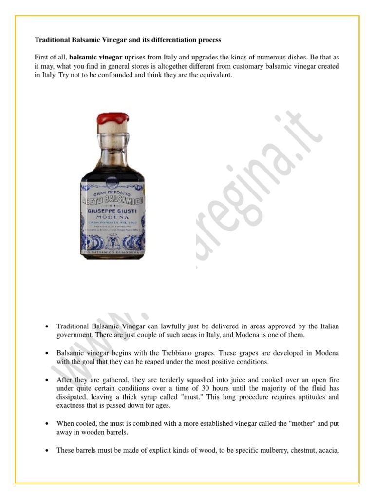 Traditional Balsamic Vinegar and Its Differentiation Process PDF